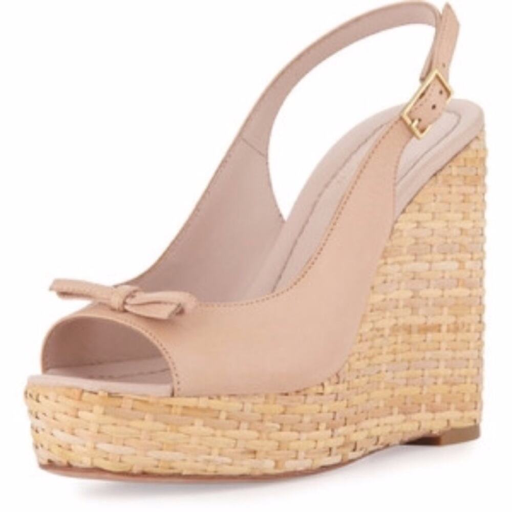 Kate Spade Della Bow Peep Toe Rattan Wedge Size 10